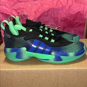 adidas Black Blue Green Wave-Accent Athletic Shoes